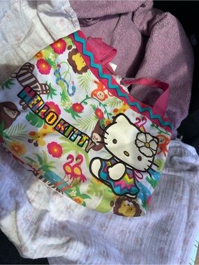 Sanrio Hello Kitty Tropical Floral Tote Bag in Pink, White, Green, Yellow